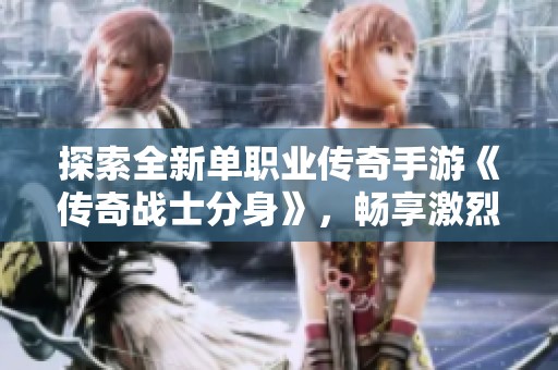 探索全新单职业传奇手游《传奇战士分身》，畅享激烈战斗体验
